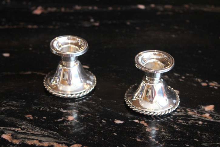2 Kerzenhalter von W.T. Binder WTB 925er Sterling Silber ca. 5 x 4,5cm & 136g