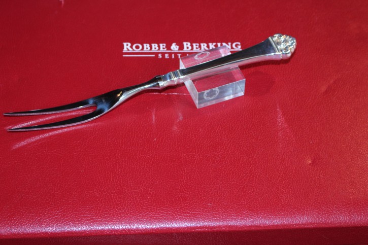 R&B Robbe & Berking Tranchier Gabel Rosenmuster 800er Silber ca. 22cm & 73g