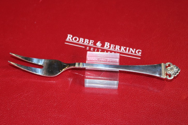 R&B Robbe & Berking große Fleisch Gabel Rosenmuster 800er Silber ca. 20cm & 48g