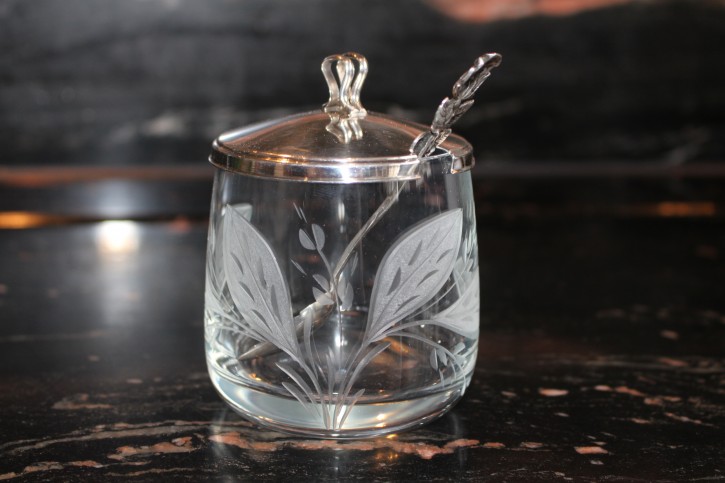 WTB WT. Binder Dose für Marmelade / Honig 925er Sterling Silber & Glas ca. 10cm