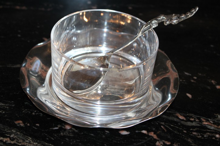 Marmeladen Schale mit Unterteller & Löffel 835er Silber & Kristall Glas ca. 310g