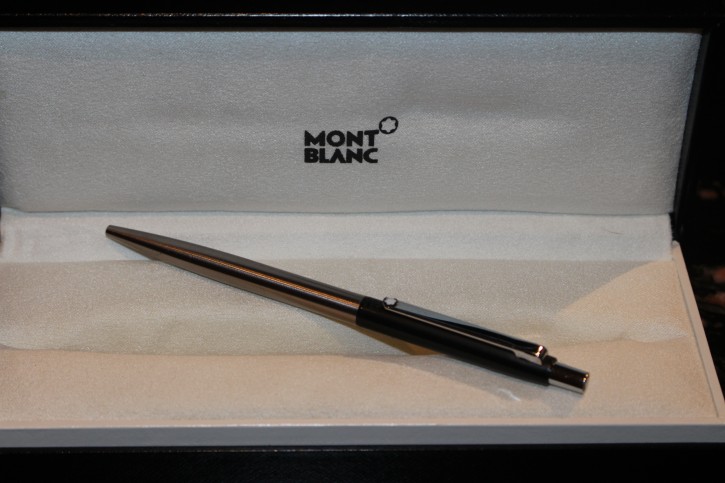 Montblanc Slim Line Kugelschreiber in silbern & schwarz 80er Jahre, Mont Blanc