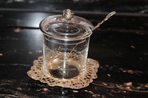 Antike Marmeladen Dose mit Teller 835er Silber & Kristall Glas ca. 12 x 9cm