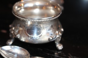 Antike Menage / Saliere 800er Silber & Glas mit Löffeln ca. 12 x 14 x 5cm & 130g