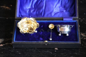 Antik Paar Salieren mit Löffeln aus England Chester 925er Sterling Silber in OVP