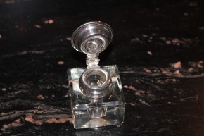 Antikes Tintenfass 925er Sterling Silber & Bleikristall Glas ca. 7,5x5cm & 285g