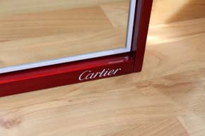 Cartier Edelholz Spiegel mit Klavierlack Rot und Weiss Masse ca. 30 x 22 x 6cm