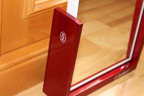 Cartier Edelholz Spiegel mit Klavierlack Rot und Weiss Masse ca. 30 x 22 x 6cm