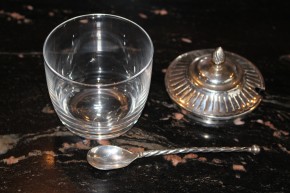 Antike Marmeladen Dose mit Deck & Löffel 800er Silber & Glas ca. 10cm x 7cm