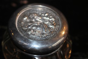 Antike Teedose 925er Sterling Silber & Glas Birmingham 1904 ca. 8 x 6cm & 153g
