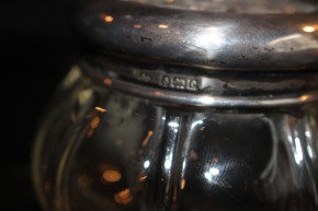 Antike Teedose 925er Sterling Silber & Glas Birmingham 1904 ca. 8 x 6cm & 153g