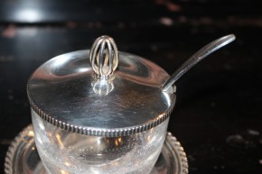 Marmeladen Dose mit Unterteller & Löffel 835er Silber & Glas ca. 360g Geb.Deyhle