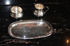 Mokka Set von Brahmer Tablett Sahnegießer & Zuckerdose aus 800er Silber ca. 214g