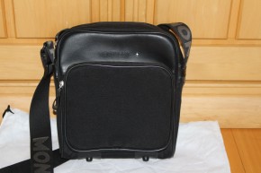Montblanc Nightflight Messenger Bag / Umhänge Tasche Leder und Baumwollgewebe 26 x 21 x 8cm