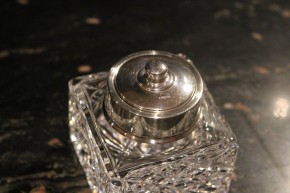 Tintenfass Birmingham 925er Sterling Silber & Bleikristall Glas ca. 6x7cm & 290g
