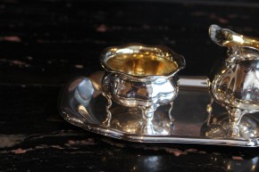 Wilkens 835er Silber Spaten Kaffee Set mit Tablett, Zucker Dose und Tablett